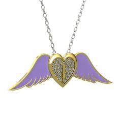 Kalpli Melek Kolye - Pırlanta 14 ayar altın kolye (0.256 karat, menekşe mineli, 40 cm beyaz altın rolo zincir) #qr5iko