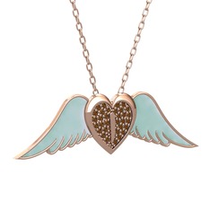 Kalpli Melek Kolye - Dumanlı kuvars 18 ayar rose altın kolye (Pastel mavi mineli, 40 cm rose altın rolo zincir) #qvqj1g