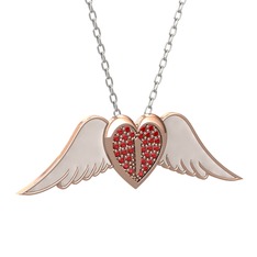 Kalpli Melek Kolye - Garnet 14 ayar rose altın kolye (Beyaz mineli, 40 cm beyaz altın rolo zincir) #r5r2tf