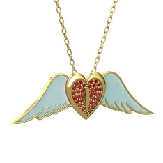 Kalpli Melek Kolye - Garnet 14 ayar altın kolye (Pastel mavi mineli, 40 cm altın rolo zincir) #r9hr9i