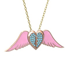 Akuamarin 14 ayar rose altın kolye (Pembe mineli, 40 cm gümüş rolo zincir)