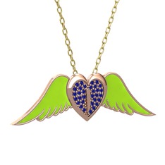 Kalpli Melek Kolye - Lab safir 925 ayar rose altın kaplama gümüş kolye (Neon yeşil mineli, 40 cm altın rolo zincir) #rp47ot