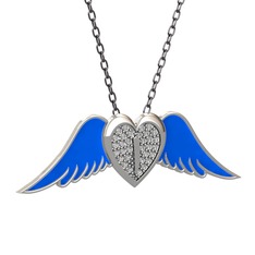 Kalpli Melek Kolye - Swarovski 14 ayar beyaz altın kolye (Mavi mineli, 40 cm gümüş rolo zincir) #ruq1vb