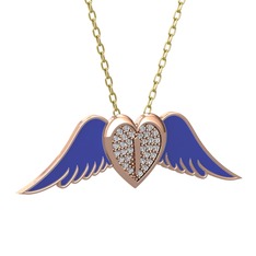 Kalpli Melek Kolye - Beyaz zirkon 925 ayar rose altın kaplama gümüş kolye (Lacivert mineli, 40 cm altın rolo zincir) #s95oe5