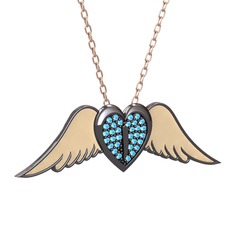 Kalpli Melek Kolye - Akuamarin 925 ayar siyah rodyum kaplama gümüş kolye (Ekru mineli, 40 cm gümüş rolo zincir) #sjzc2d