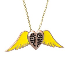 Kalpli Melek Kolye - Siyah zirkon 18 ayar rose altın kolye (Sarı mineli, 40 cm altın rolo zincir) #sqx7wm