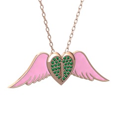 Yeşil kuvars 18 ayar rose altın kolye (Pembe mineli, 40 cm rose altın rolo zincir)