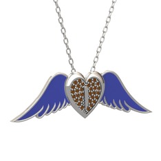 Kalpli Melek Kolye - Dumanlı kuvars 925 ayar gümüş kolye (Lacivert mineli, 40 cm gümüş rolo zincir) #ti2ebb