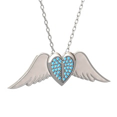 Kalpli Melek Kolye - Akuamarin 18 ayar beyaz altın kolye (Beyaz mineli, 40 cm beyaz altın rolo zincir) #tp7sdt