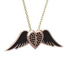 Kalpli Melek Kolye - Siyah zirkon 8 ayar rose altın kolye (Siyah mineli, 40 cm altın rolo zincir) #tyzvc2