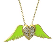Swarovski 8 ayar altın kolye (Neon yeşil mineli, 40 cm altın rolo zincir)