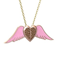 Dumanlı kuvars 925 ayar rose altın kaplama gümüş kolye (Pembe mineli, 40 cm altın rolo zincir)