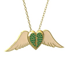 Kalpli Melek Kolye - Yeşil kuvars 925 ayar altın kaplama gümüş kolye (Ekru mineli, 40 cm gümüş rolo zincir) #v9n1tr