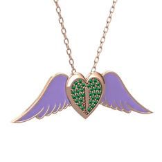 Kalpli Melek Kolye - Yeşil kuvars 925 ayar rose altın kaplama gümüş kolye (Menekşe mineli, 40 cm gümüş rolo zincir) #w0r733