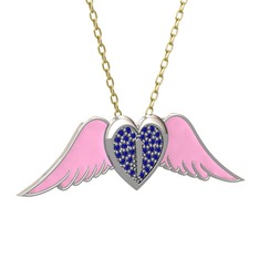 Kalpli Melek Kolye - Lab safir 18 ayar beyaz altın kolye (Pembe mineli, 40 cm gümüş rolo zincir) #whjg5r