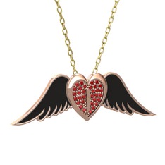 Kalpli Melek Kolye - Garnet 18 ayar rose altın kolye (Siyah mineli, 40 cm altın rolo zincir) #wvajng