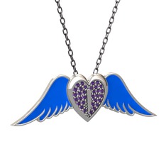 Kalpli Melek Kolye - Ametist 18 ayar beyaz altın kolye (Mavi mineli, 40 cm gümüş rolo zincir) #xqxgrn