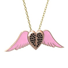 Siyah zirkon 14 ayar rose altın kolye (Pembe mineli, 40 cm gümüş rolo zincir)