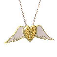 Sitrin 925 ayar altın kaplama gümüş kolye (Beyaz mineli, 40 cm rose altın rolo zincir)