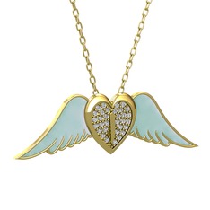 Swarovski 14 ayar altın kolye (Pastel mavi mineli, 40 cm gümüş rolo zincir)