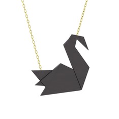 Origami Kuğu Kolye - 925 ayar siyah rodyum kaplama gümüş kolye (40 cm altın rolo zincir) #1h22p3q
