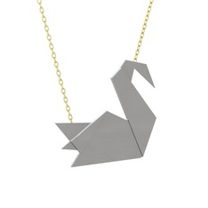 Origami Kuğu Kolye - 14 ayar beyaz altın kolye (40 cm altın rolo zincir) #1h4279p
