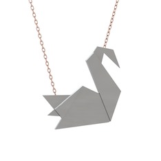 Origami Kuğu Kolye - 8 ayar beyaz altın kolye (40 cm gümüş rolo zincir) #1js9tjg