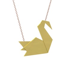 Origami Kuğu Kolye - 8 ayar altın kolye (40 cm rose altın rolo zincir) #1l5o1xo