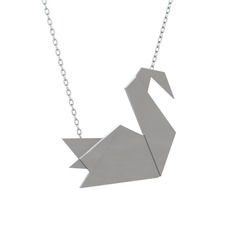 Origami Kuğu Kolye - 14 ayar beyaz altın kolye (40 cm gümüş rolo zincir) #1posmvt