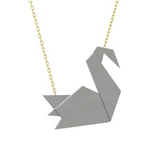 Origami Kuğu Kolye - 8 ayar beyaz altın kolye (40 cm gümüş rolo zincir) #1ptiev3