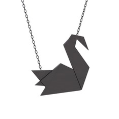 Origami Kuğu Kolye - 925 ayar siyah rodyum kaplama gümüş kolye (40 cm gümüş rolo zincir) #mj8q0q