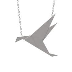 Origami Kuş Kolye - 18 ayar beyaz altın kolye (40 cm beyaz altın rolo zincir) #13miwsb