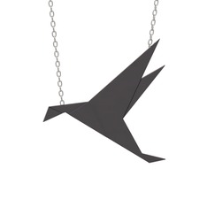 Origami Kuş Kolye - 925 ayar siyah rodyum kaplama gümüş kolye (40 cm beyaz altın rolo zincir) #1losf8l