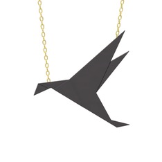 Origami Kuş Kolye - 925 ayar siyah rodyum kaplama gümüş kolye (40 cm altın rolo zincir) #o3shb3