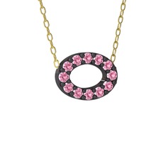 Nola Elips Kolye - Pembe kuvars 925 ayar siyah rodyum kaplama gümüş kolye (40 cm gümüş rolo zincir) #102gci7