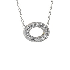 Nola Elips Kolye - Swarovski 8 ayar beyaz altın kolye (40 cm beyaz altın rolo zincir) #12khakm