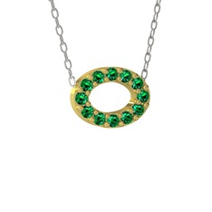 Nola Elips Kolye - Yeşil kuvars 14 ayar altın kolye (40 cm gümüş rolo zincir) #13gorrc