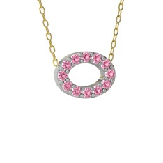 Nola Elips Kolye - Pembe kuvars 14 ayar beyaz altın kolye (40 cm altın rolo zincir) #1627dli