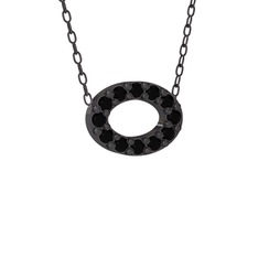 Nola Elips Kolye - Siyah zirkon 925 ayar siyah rodyum kaplama gümüş kolye (40 cm gümüş rolo zincir) #17ziklk