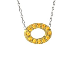 Nola Elips Kolye - Sitrin 925 ayar altın kaplama gümüş kolye (40 cm beyaz altın rolo zincir) #19sj00k