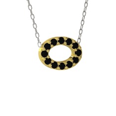 Nola Elips Kolye - Siyah zirkon 18 ayar altın kolye (40 cm beyaz altın rolo zincir) #1ch1mo4
