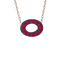 Rodolit garnet 925 ayar siyah rodyum kaplama gümüş kolye (40 cm rose altın rolo zincir)