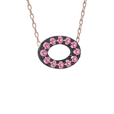 Nola Elips Kolye - Pembe kuvars 925 ayar siyah rodyum kaplama gümüş kolye (40 cm rose altın rolo zincir) #1gx0cmd