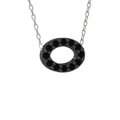 Nola Elips Kolye - Siyah zirkon 925 ayar siyah rodyum kaplama gümüş kolye (40 cm beyaz altın rolo zincir) #1i1mui7