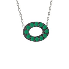 Nola Elips Kolye - Kök zümrüt 925 ayar siyah rodyum kaplama gümüş kolye (40 cm gümüş rolo zincir) #1jt536w