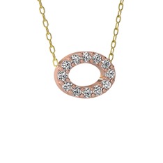 Nola Elips Kolye - Beyaz zirkon 14 ayar rose altın kolye (40 cm altın rolo zincir) #1jypr70