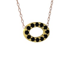 Nola Elips Kolye - Siyah zirkon 18 ayar altın kolye (40 cm rose altın rolo zincir) #1lprmbd