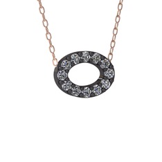 Nola Elips Kolye - Pırlanta 925 ayar siyah rodyum kaplama gümüş kolye (0.24 karat, 40 cm rose altın rolo zincir) #1nal9fb