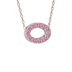 Pembe kuvars 18 ayar beyaz altın kolye (40 cm rose altın rolo zincir)