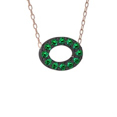 Nola Elips Kolye - Yeşil kuvars 925 ayar siyah rodyum kaplama gümüş kolye (40 cm gümüş rolo zincir) #1u14hsi